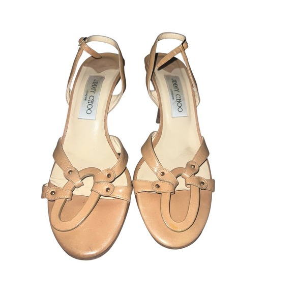 Jimmy Choo Slingback Beige Leather  US7 Heel 7.5cm elegant avant garde - Picture 4 of 9